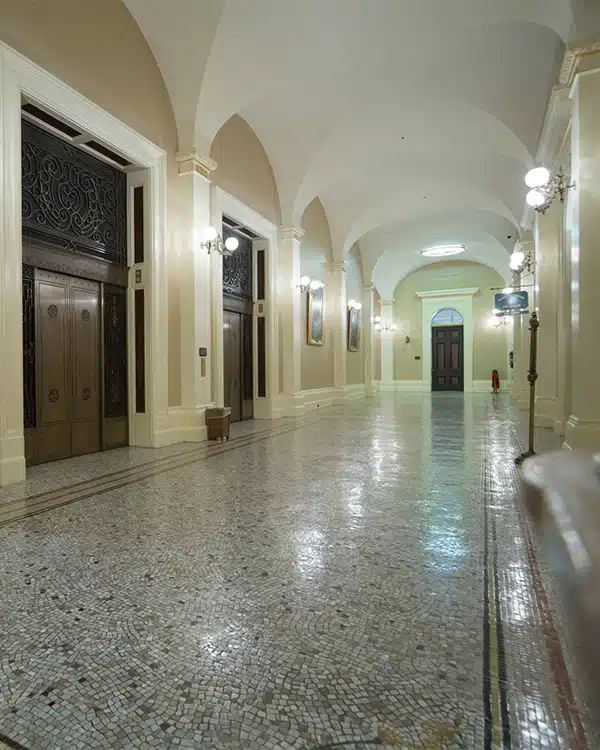 a room with a tiled floor